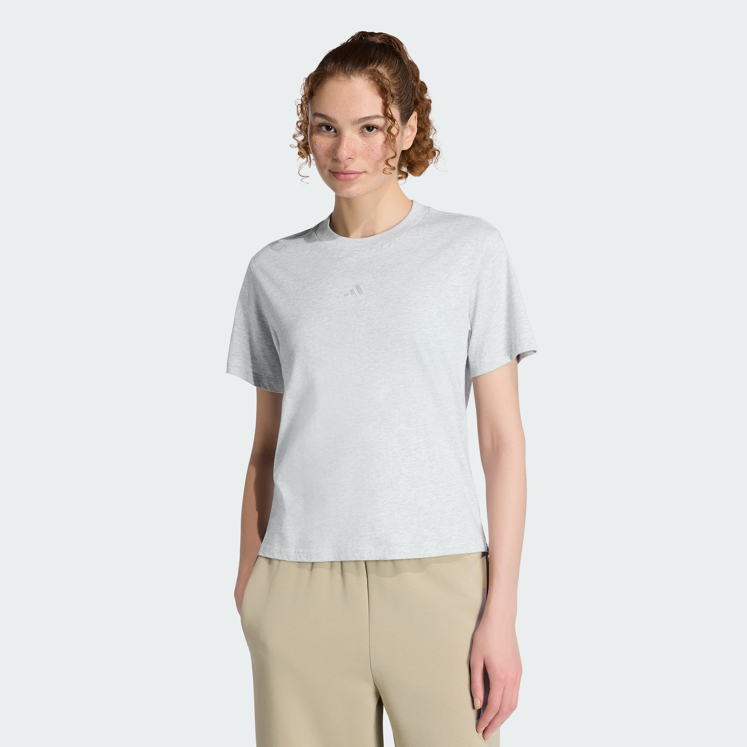 adidas Women's Essentials Small Logo Tee - Light Grey Heather/White - Size XL - Image 1