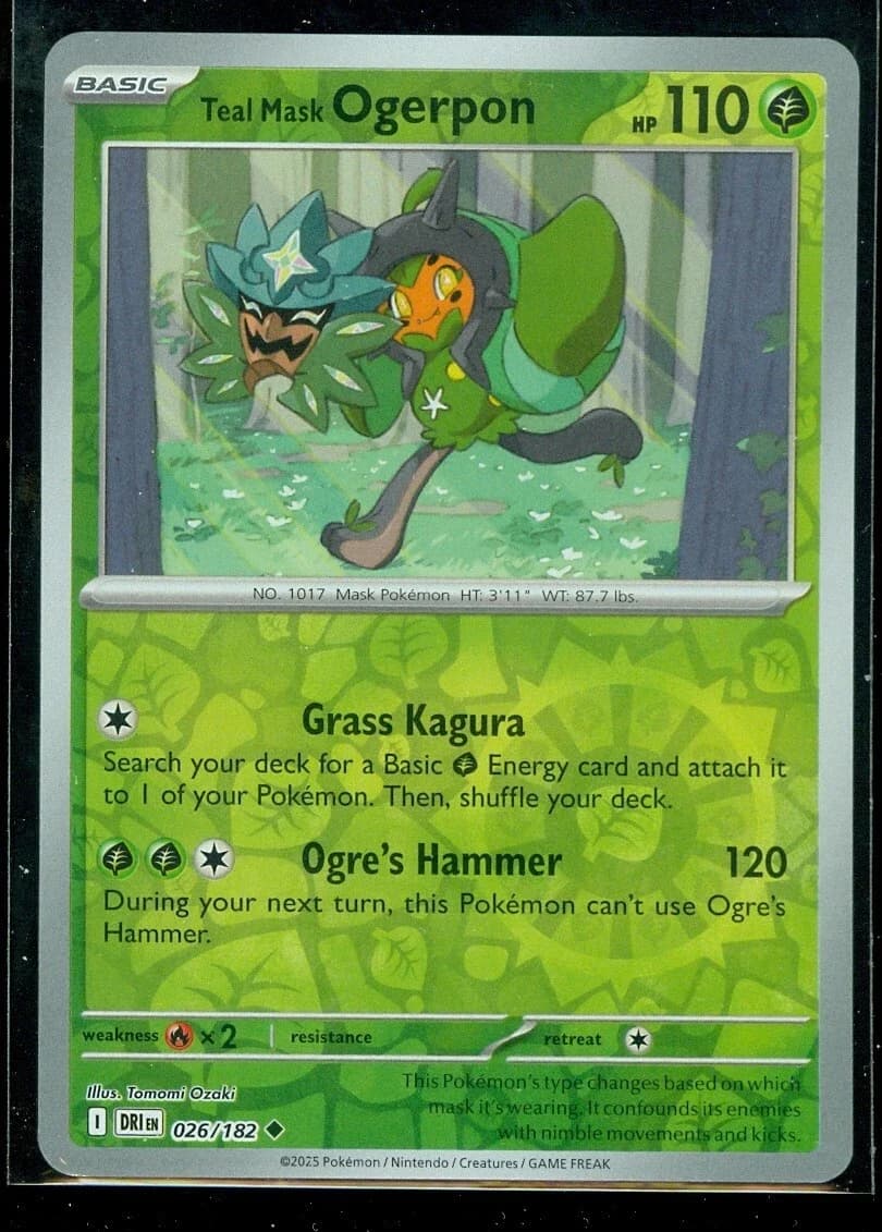 Pokemon Teal Mask Ogerpon 026/182 - Destined Rivals - Reverse Holo - Near Mint - Image 1