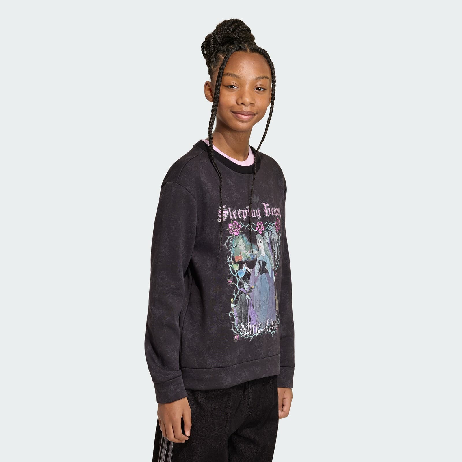 adidas Kids' DISNEY VILLAINS LOOSE WASHED GFX CREW Sweatshirt - Black - Size M - Image 1