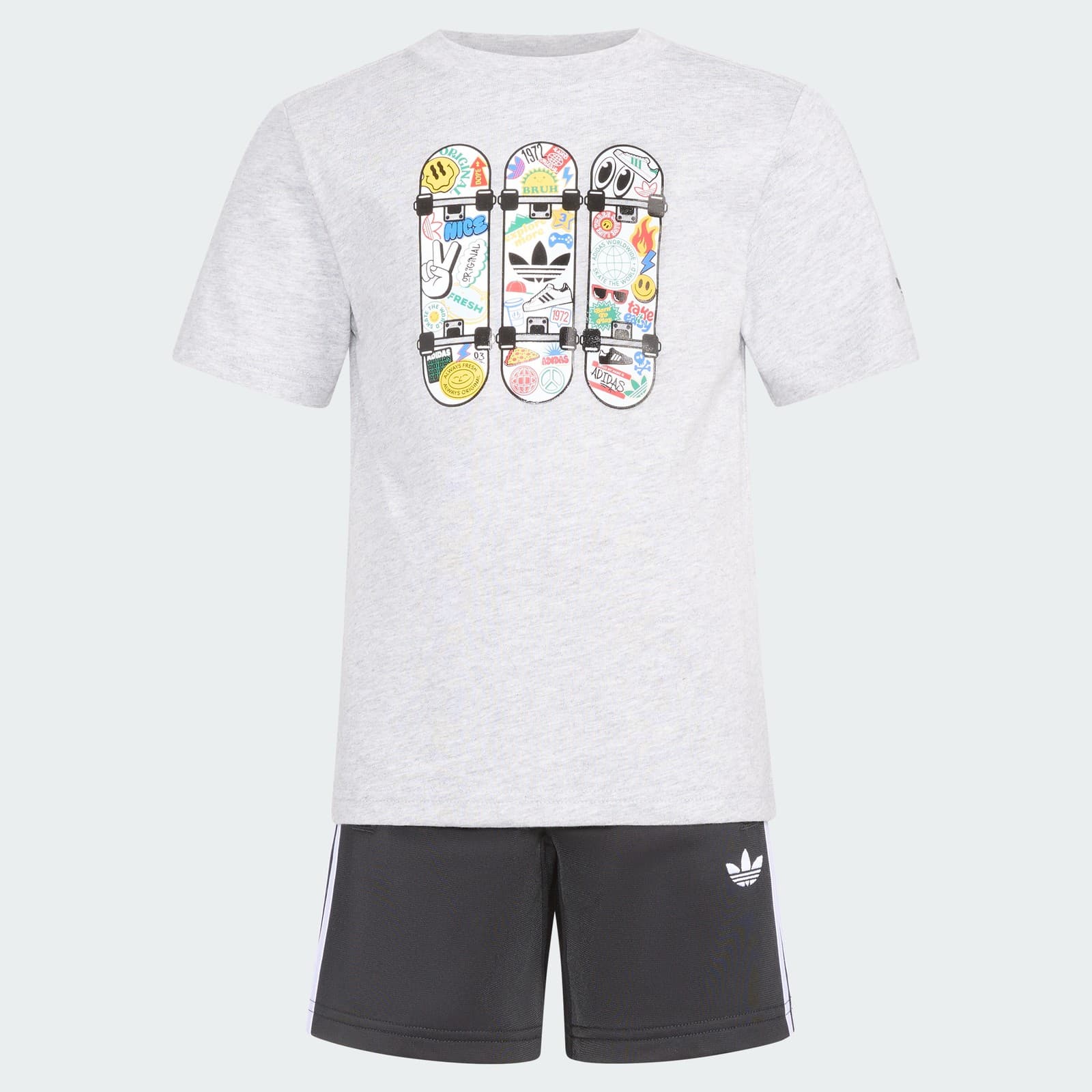 adidas Kids' 3S FIREBIRD SHORT HTR TEE SET - Medium Grey Heather - Size 4 - Image 1